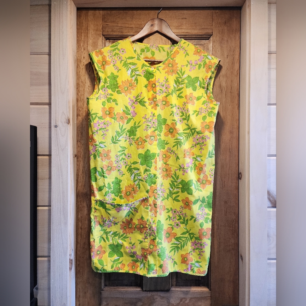 Vintage 60s Neon Floral Mini Shift Dress